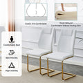 Table And Chair Set.Modern Rectangular Dining Table With Transparent Tempered Glass Tabletop And Gold Plated Metal Legs.Paried With 8 Comfortable Chairs With Pu Seats And Golden Metal Legs. Transparent,White Gold Seats 8 Glass Metal