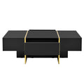 47.2'' X 31.4''Minimalist High Gloss Coffee Table With 2 Drawers, Multi Storage Rectangle Sofa Table With Golden Wood Grain Legs, Modern Center Table For Living Room, Black Black Particle Board Mdf