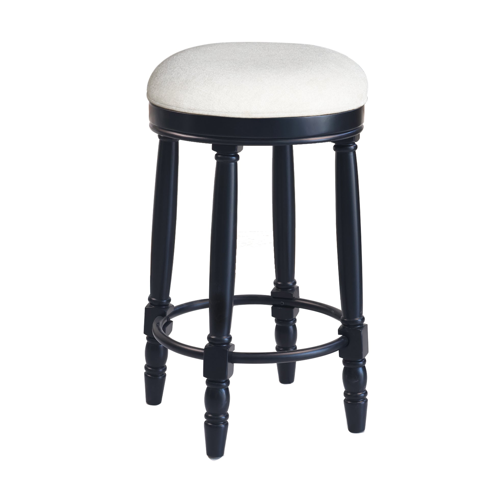 Bar Stools Set Of 2 Black Color, 360 Degree Swivel, Accent Wooden Swivel Seat Counter Height Bar Stool,White Cushion Seat, Barstool Perfect For Dining And Living Room Height 26" Cushion Solid White