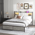 Queen Size Bed Frame With Led Light & Power Outlet, Platform Bed With Upholstered Headboard And Storage, Sturdy Metal Slats Support, No Box Spring Needed, Easy Assembly, Noise Free Box Spring Not Required Queen Ancient Oak Metal Bedroom Modern Bed Frame