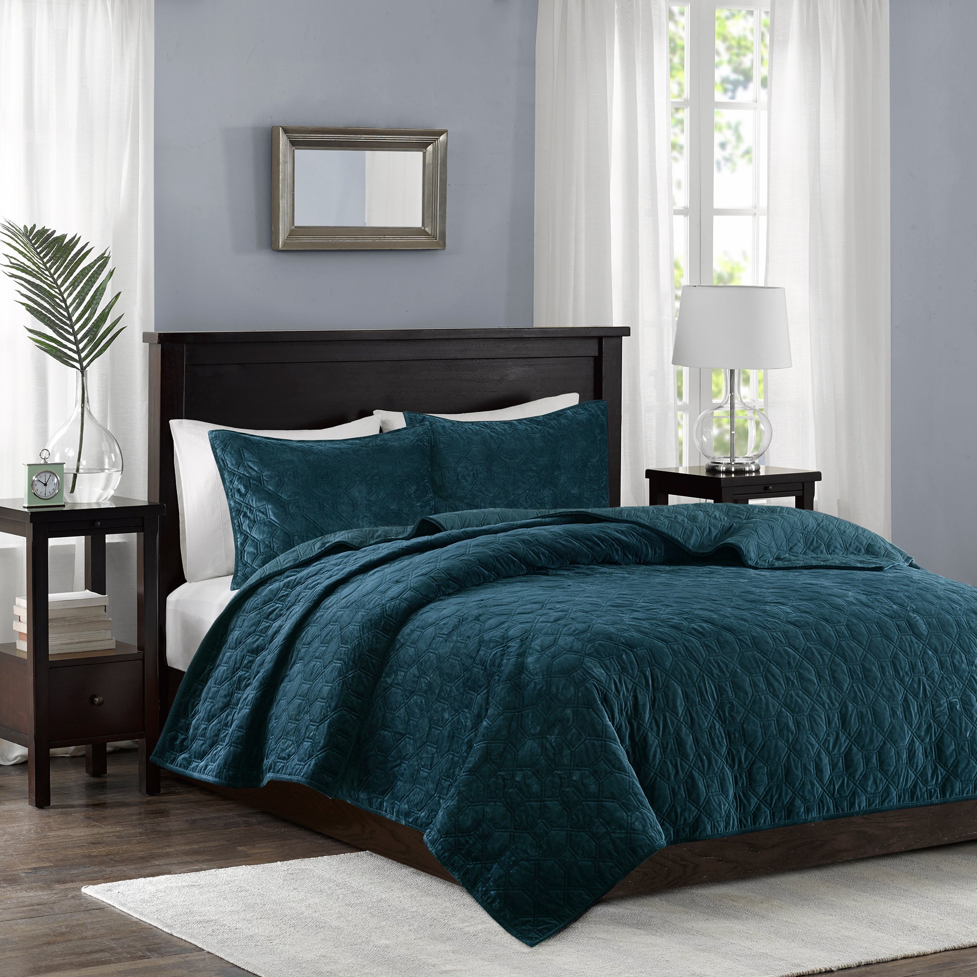 3 Piece Velvet Quilt Set Teal King Cal King King Teal Cotton