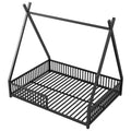 Metal Full Size House Platform Bed With Triangle Structure And Guardrail, Black Box Spring Not Required Full Black Metal Metal