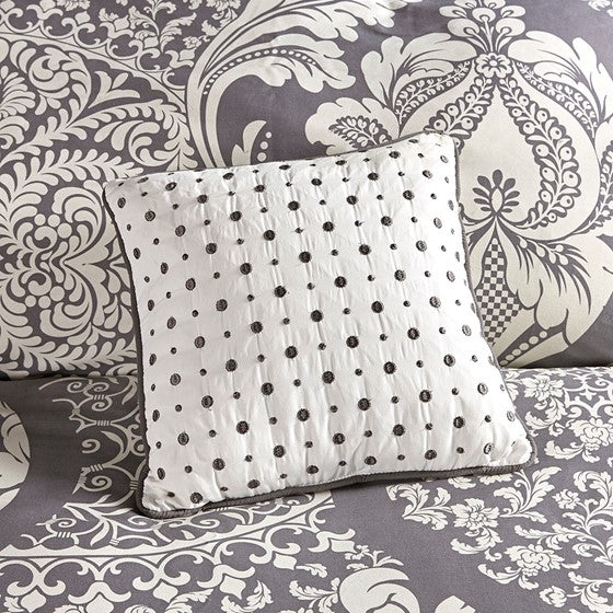 7 Piece Cotton Printed Comforter Set Grey Cal King California King Grey Polyester