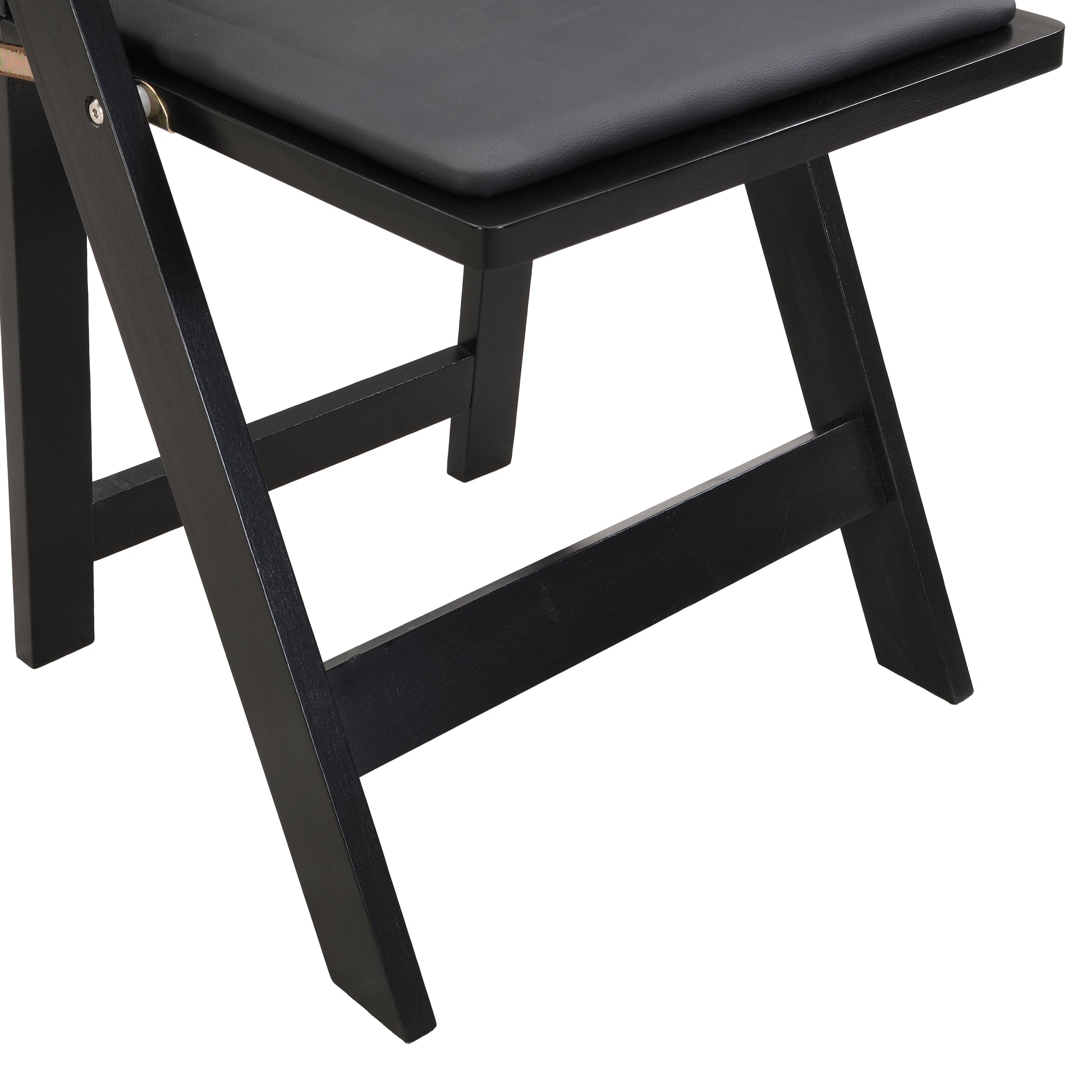 Upholstered Folding Chair, Space Saving,Easy To Carry, 4Pcs,Black Cushion Black Shelf,Dining Room Black Solid Wood