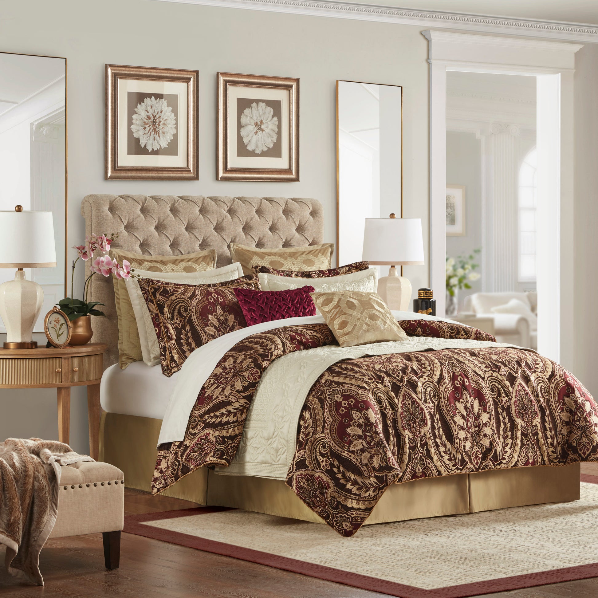 4 Piece Comforter Set Burdy Queen Multicolor Polyester