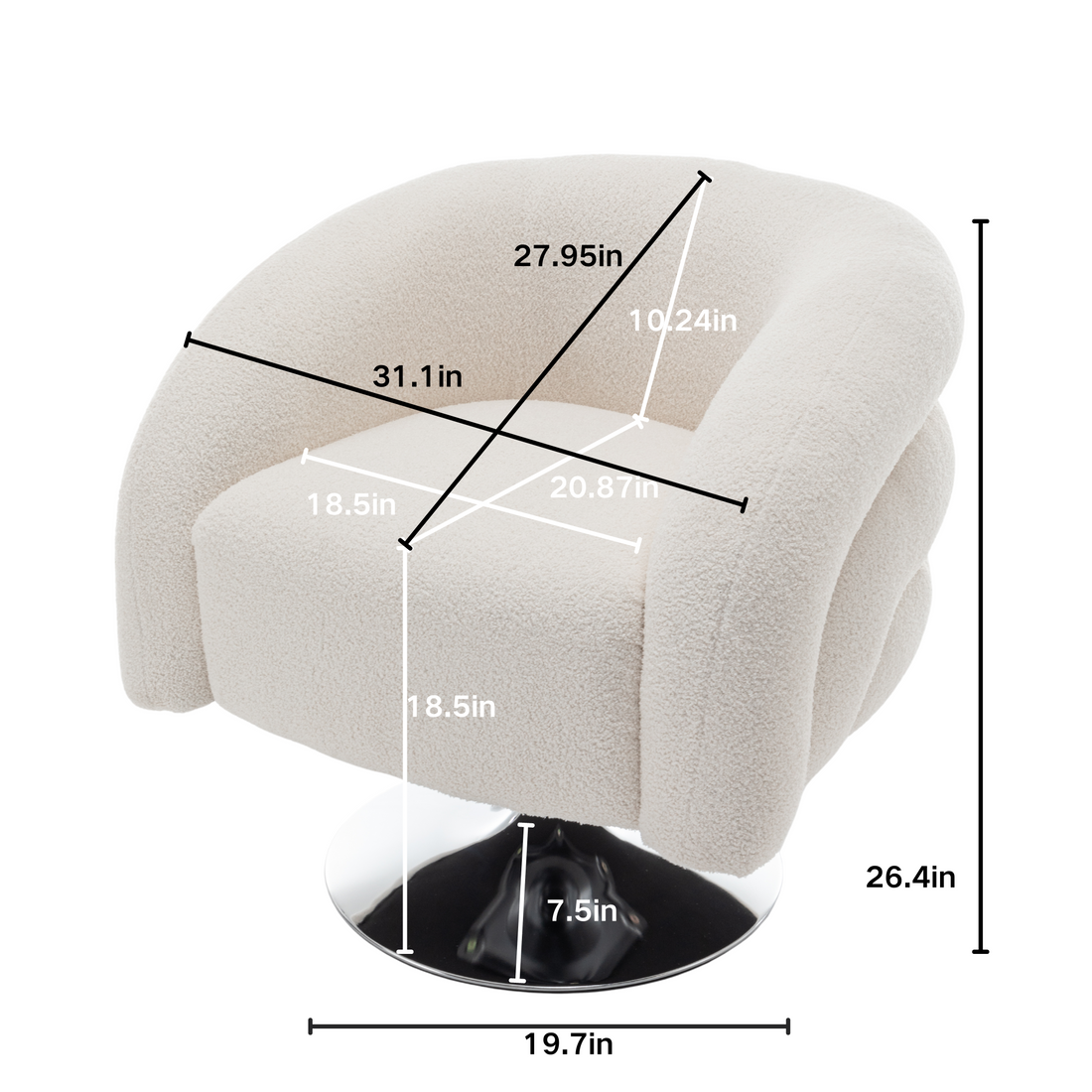 Modern Style White Single Swivel Sofa Chair, Teddy Upholstered Single Sofa With Round And Fluffy Reading Chair, Suitable For Living Room, Bedroom, Corner. White Bedroom Modern Wood