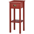 Homcom 2 Tier Side Table With Drawer, Narrow End Table With Bottom Shelf, For Living Room Or Bedroom, Red Red Mdf