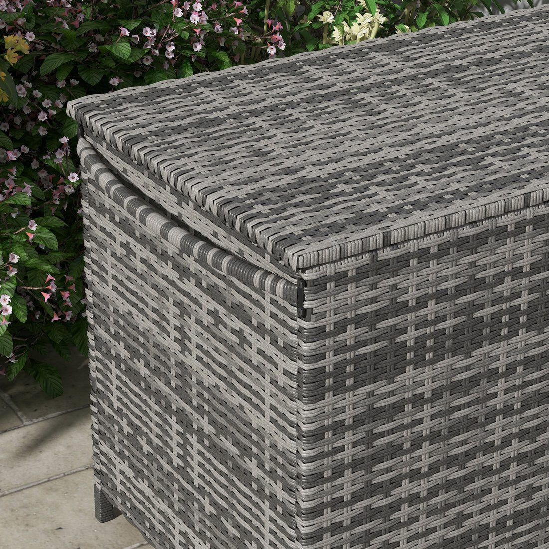 Outsunny 83 Gallon Deck Box, Large Outdoor Storage Chest, Pe Wicker Trunk For Outside On Wheels For Garden Tools, Pool Supplies & Patio Furniture Cushions, Gray Gray Plastic
