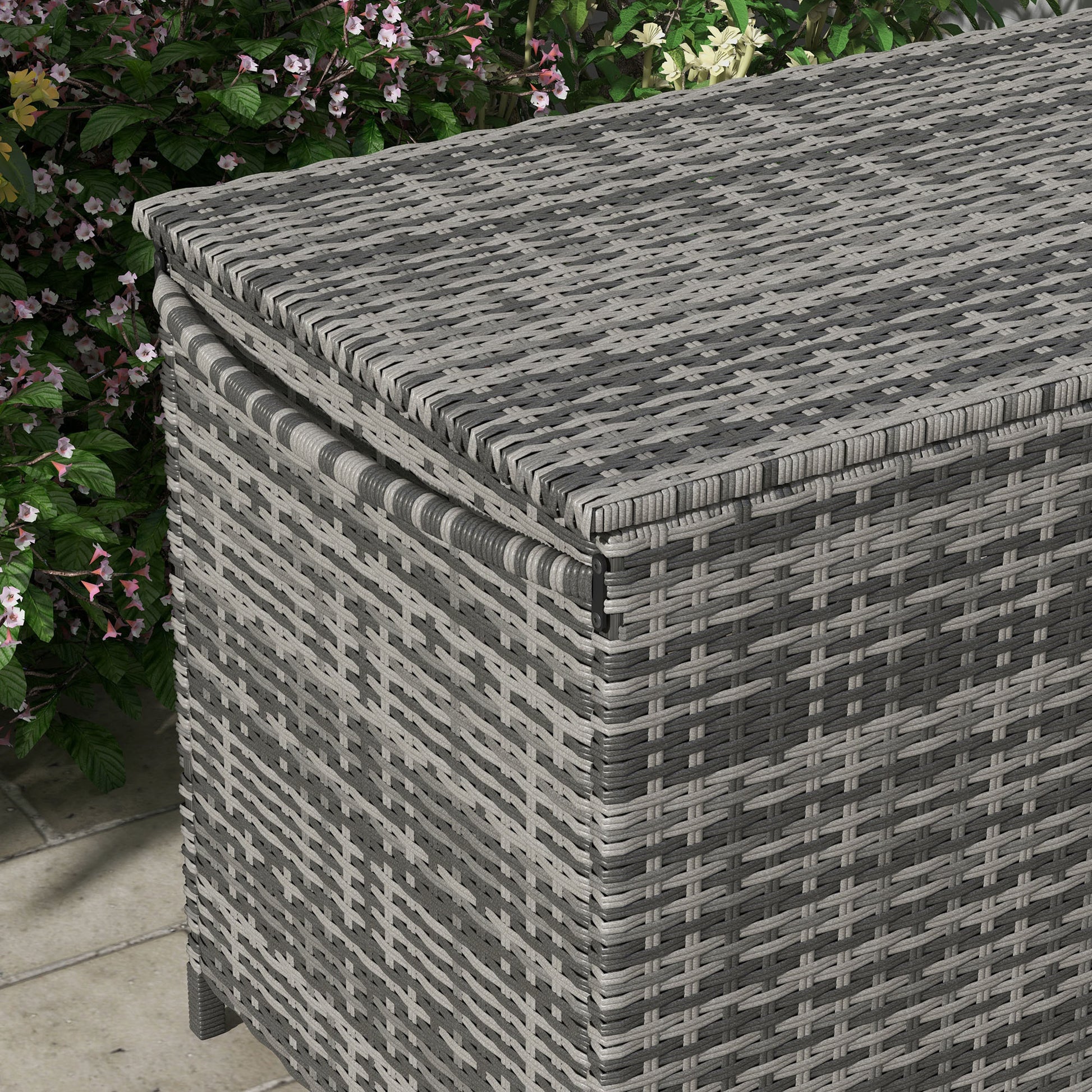Outsunny 83 Gallon Deck Box, Large Outdoor Storage Chest, Pe Wicker Trunk For Outside On Wheels For Garden Tools, Pool Supplies & Patio Furniture Cushions, Gray Gray Plastic