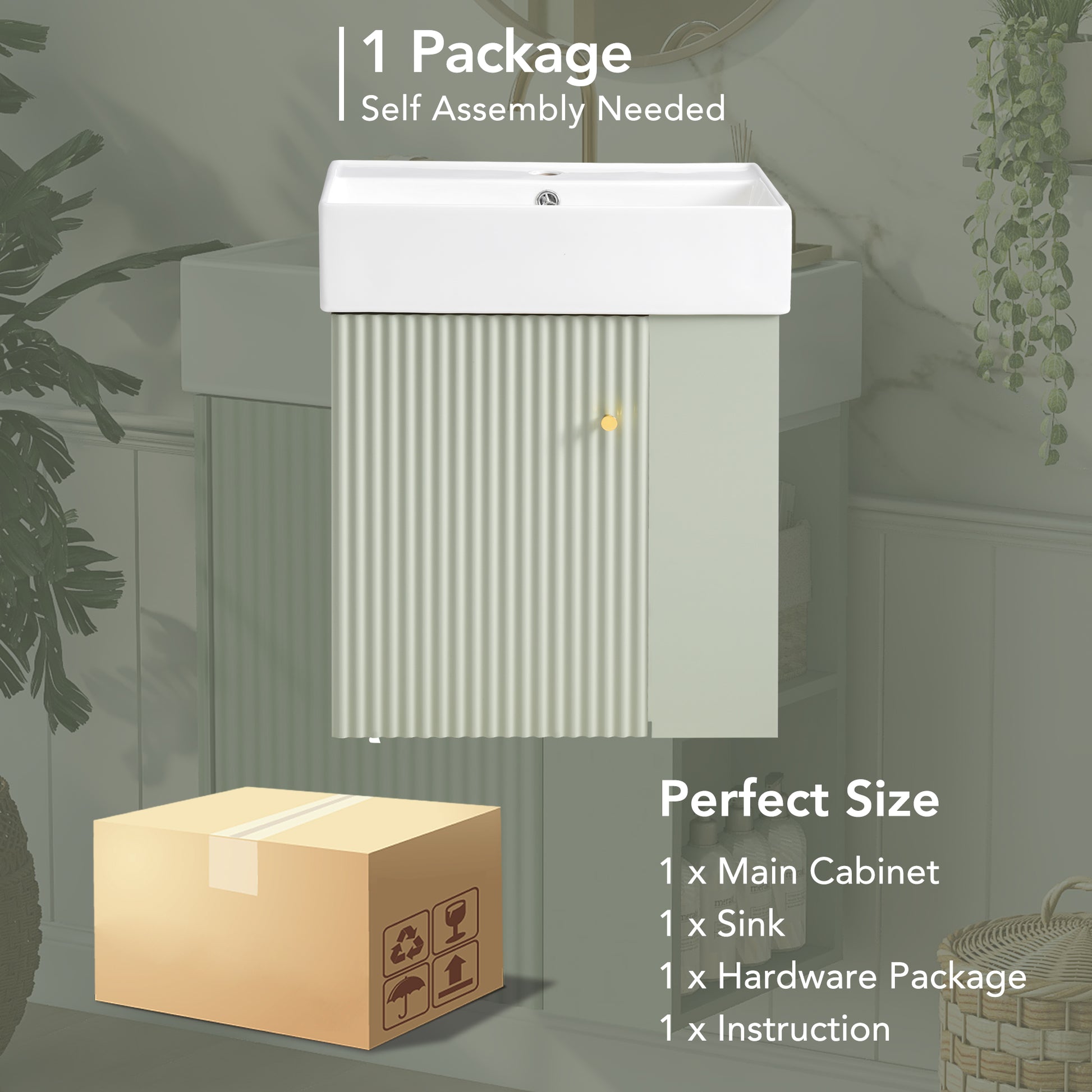 Video 21.6 Inch Modern Floating Bathroom Vanity With Ceramic Basin Perfect For Small Bathrooms, Right Side Storage Green Bathroom Ceramic Mdf