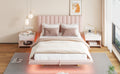 Queen Size Upholstered Floating Bed With Led Light And Usb Port, Velvet, Pink, Hydrualic Platform Bed Queen Pink Velvet
