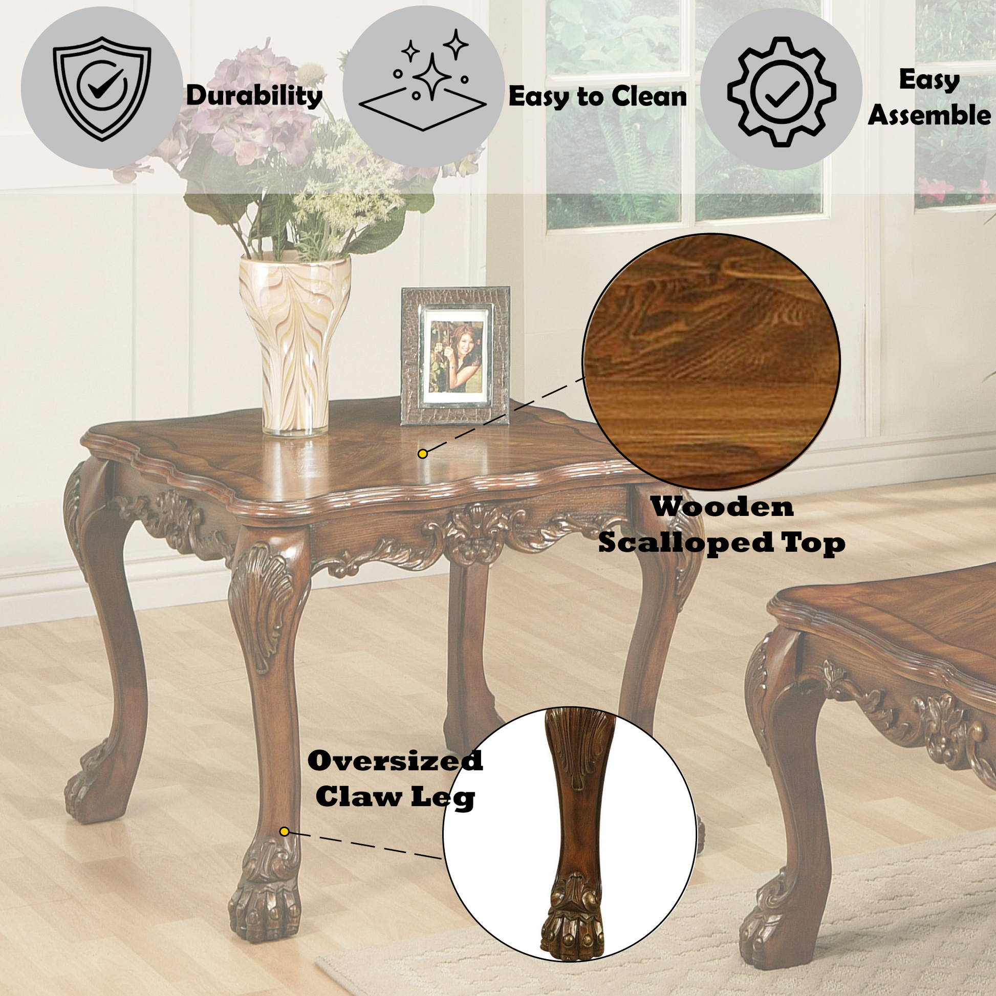 Cherry Oak End Table With Claw Leg Cherry Primary Living Space Traditional Square Solid Wood