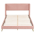Queen Size Corduroy Platform Bed With Metal Legs, Pink Old Sku:Wf300238Aah Queen Pink Corduroy