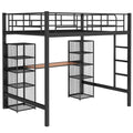 Full Size Metal Loft Bed With Built In Desk And Shelves, Black Brown Box Spring Not Required Full Black Brown Metal Bedroom Mdf Metal