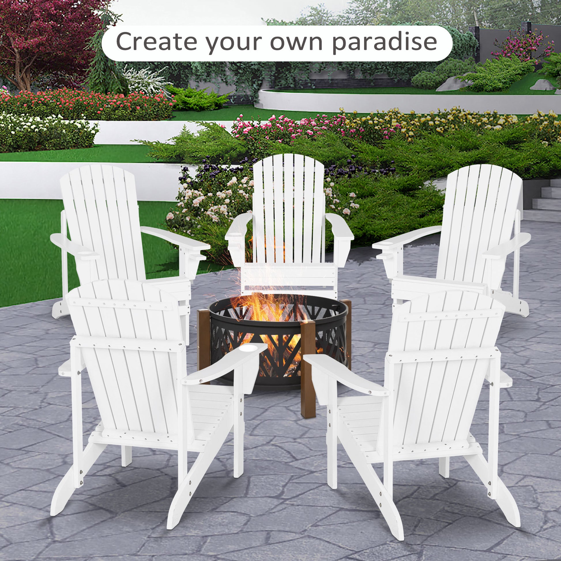 Outsunny Wooden Adirondack Chair, Outdoor Patio Lawn Chair With Cup Holder, Weather Resistant Lawn Furniture, Classic Lounge For Deck, Garden, Backyard, Fire Pit, White White Wood