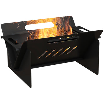 Outsunny 3 In 1 Portable Fire Pit, Stove, Coffee Table, Wood Burning Firepit With Carrying Bag And Quick Assembly For Camping, Bonfire, Picnic, Backyard, Patio, Black Black Steel