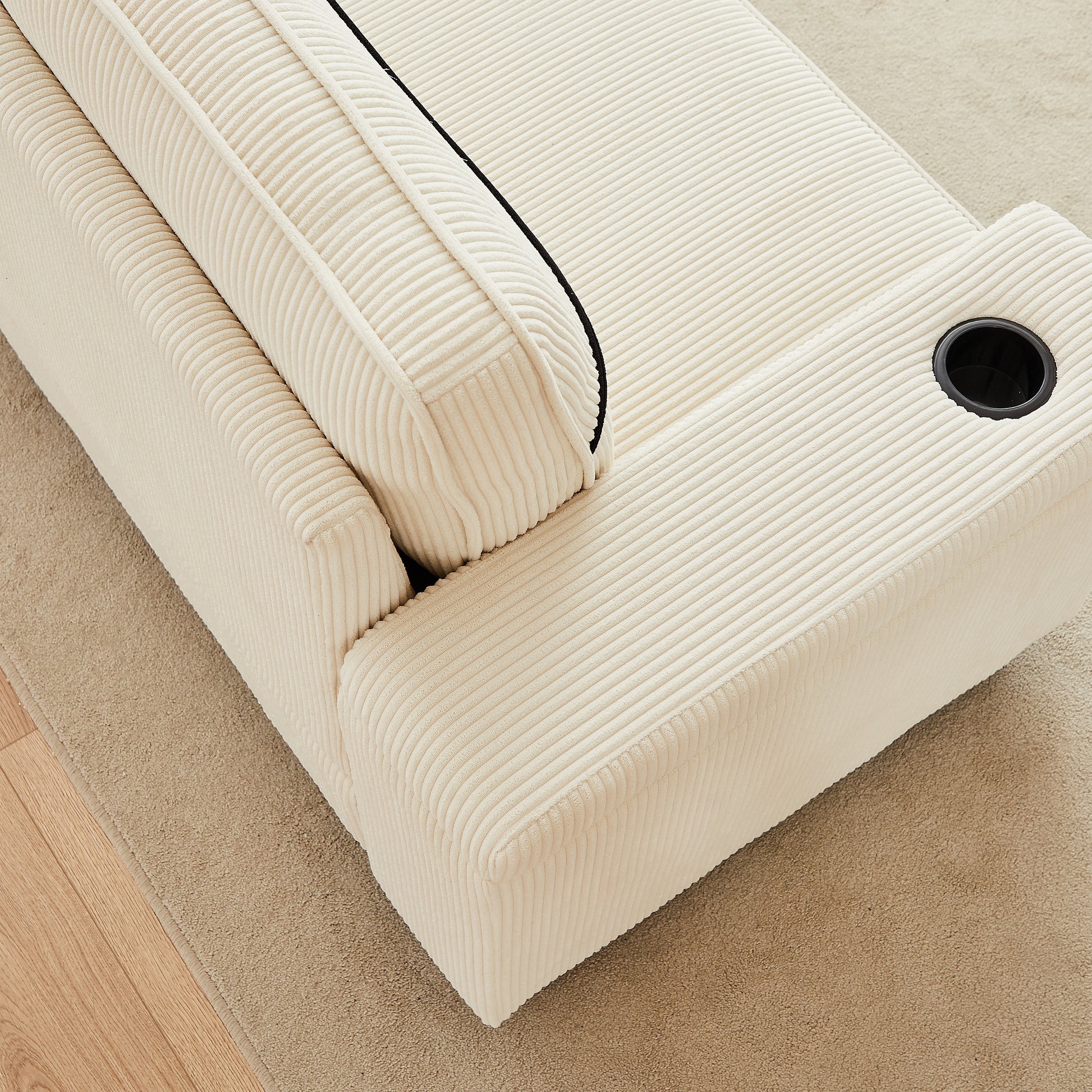 86.5 Inch Sofa Couch Deep Seat Sofa With Two Storage Spaces, T Pyce Charging Portsusb Charging Ports & 2 Cup ,Corduroy 3 Seater Couch, Modern Sofas For Living Room Beige Foam Corduroy 3 Seat