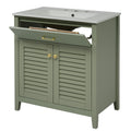 30 Inch Bathroom Vanity With Ceramic Sink Combination, Large Storage Features 1 Pullout And Multifunctional Shelf Dividers Green Bathroom Solid Wood Mdf