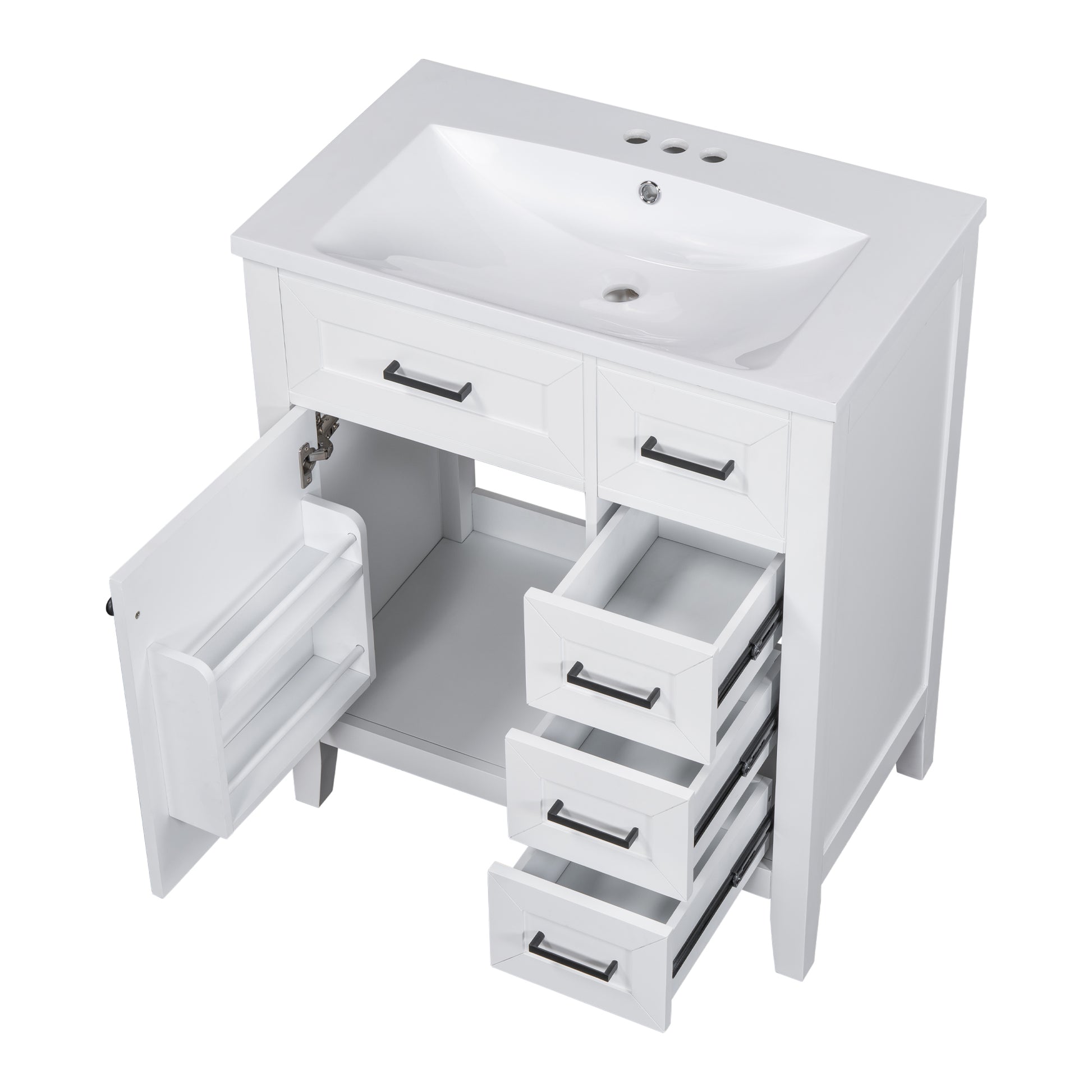 30" Bathroom Vanity With Sink Combo, White Bathroom Cabinet With Drawers, Solid Frame And Mdf Board Old Sku:N725S999222K White Solid Wood Mdf