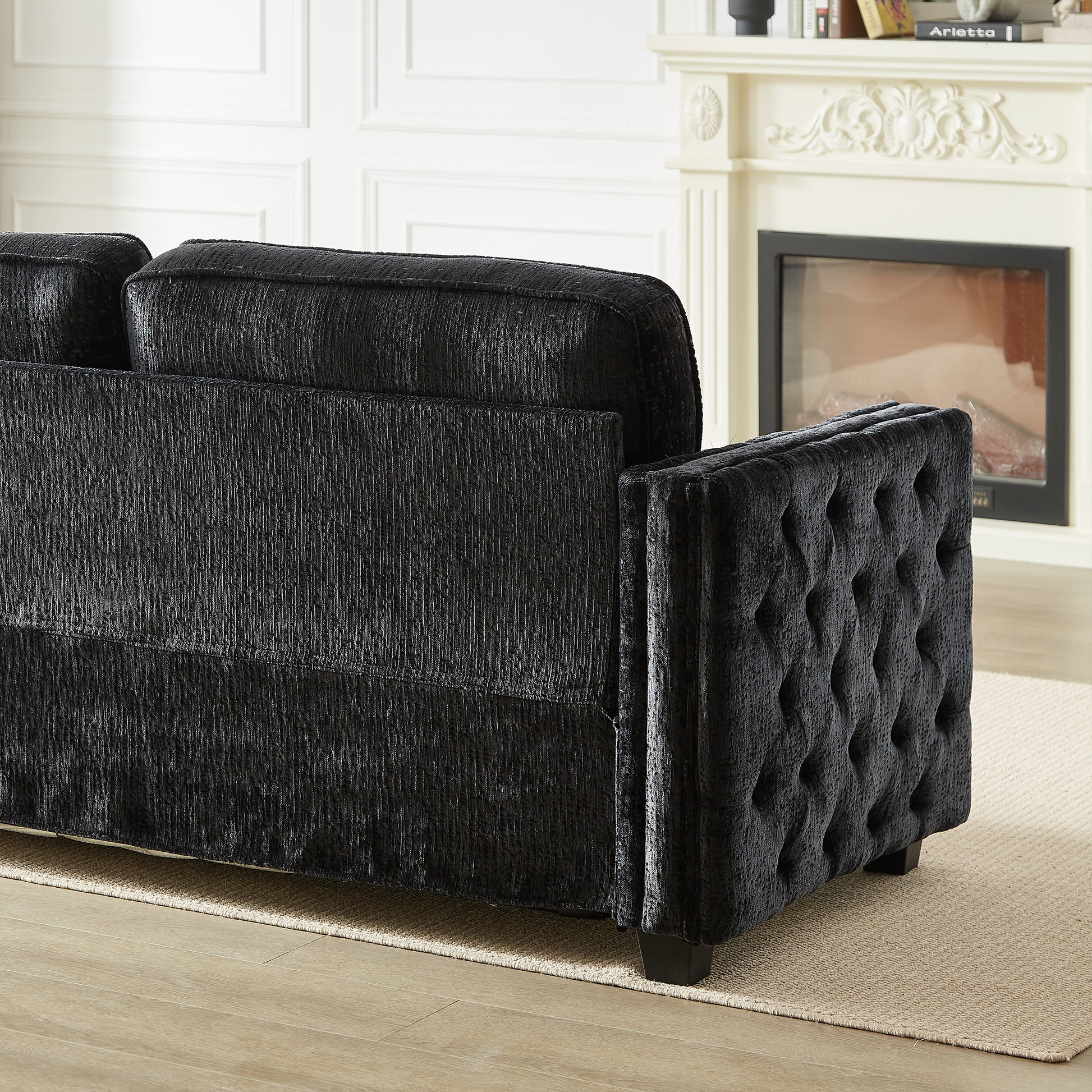 Convertible Sleeper Sofa With Memory Foam Mattress, 3 Seater Full Size Bed Couch For Living Rooms, Designed With Chenille Fabric Black Chenille 3 Seat