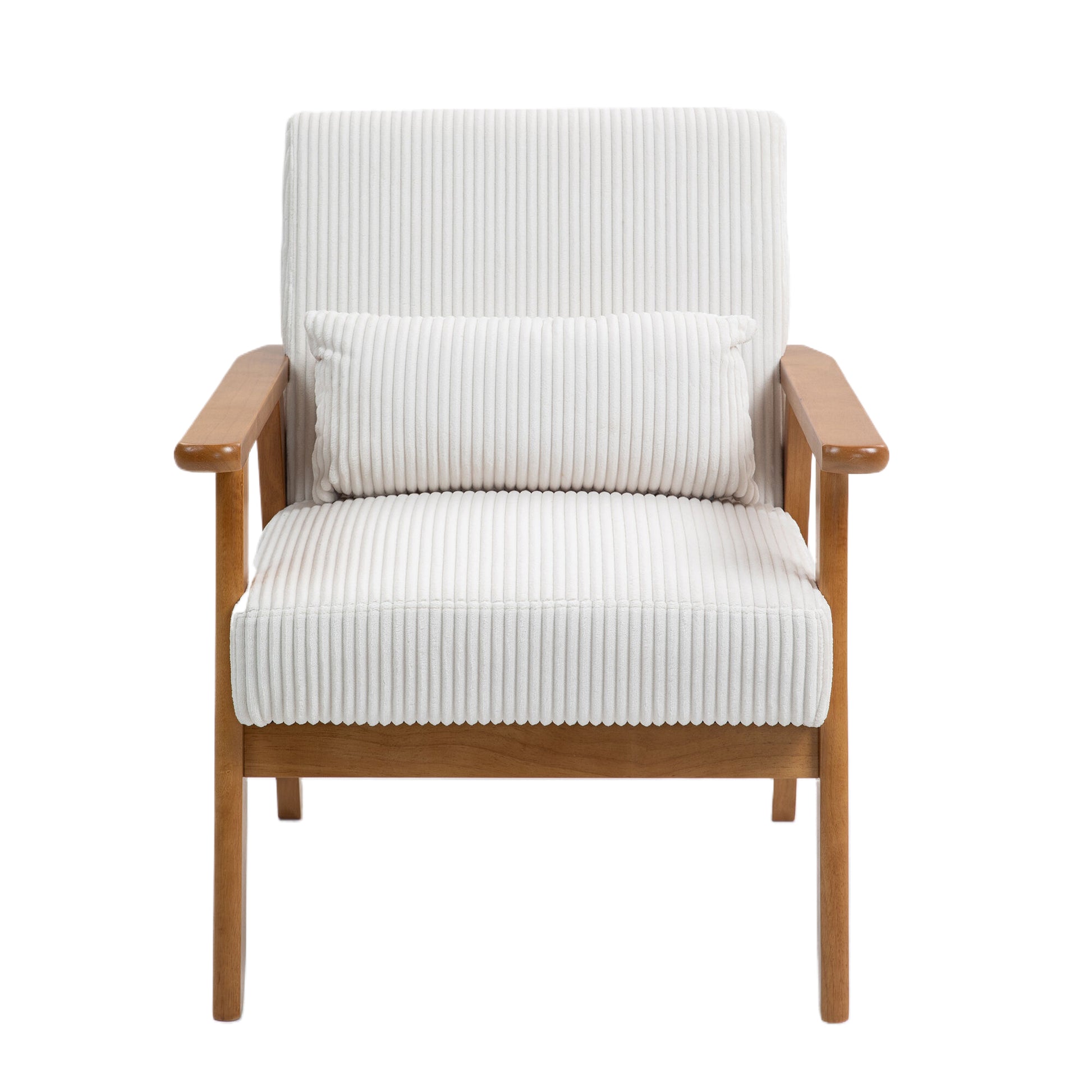 Leisure Chair With Solid Wood Armrest And Feet, Leisure Chair, Wood Frame, Velvet, L, Solid Rubber Wood Legs, Mid Century Modern Accent Chair, For Living Room Bedroom Studio Chair Beige Corduroy