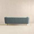 Lamattina Genuine Italian Blue Leather Channel Tufted Sofa Dusty Blue,Pewter Genuine Leather Wood Mid Century Modern Foam Genuine Leather 4 Seat