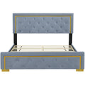 Queen Size Upholstered Platform Bed With Pull Point Headboard And Metal Wire Frame At The Head And Foot Of The Bed, Metal Feet, Velvet, Gray Queen Gray Mdf Lvl