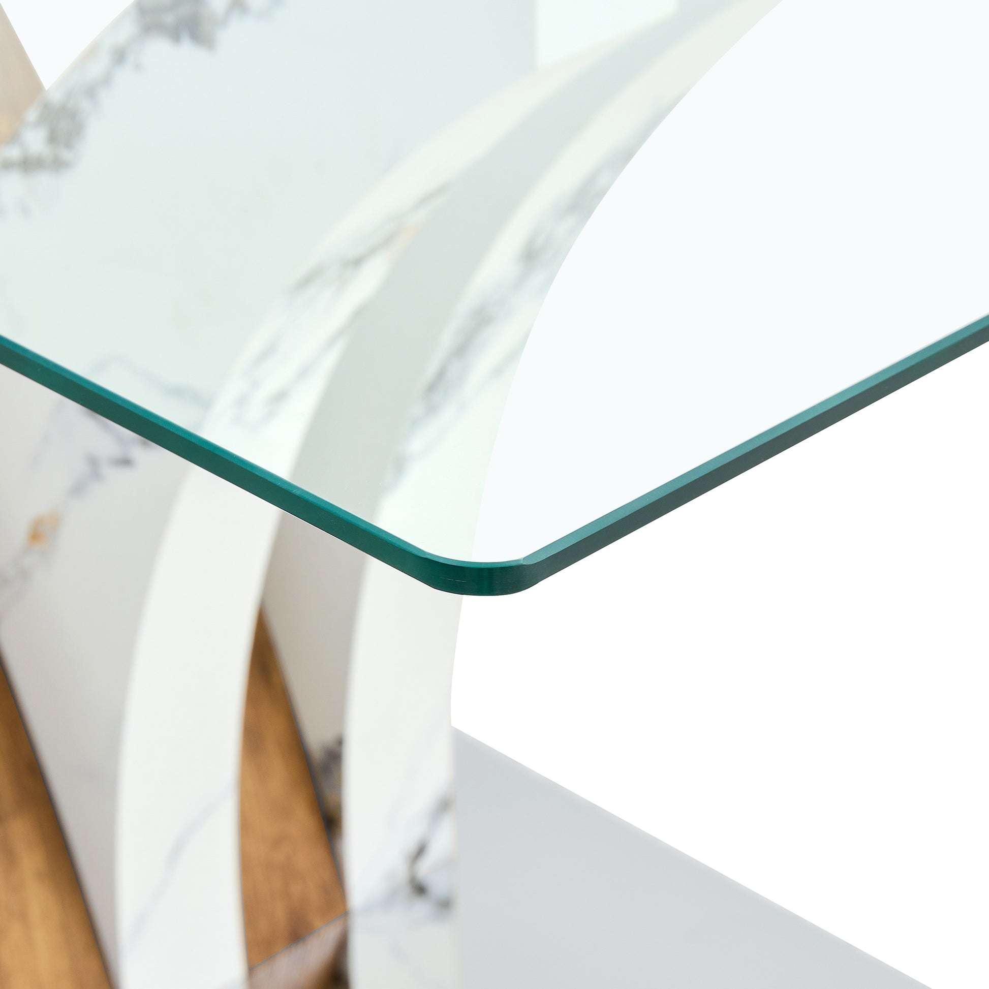 Table And Chair Set.Modern Dining Table, Tempered Glass Countertop With Artistic Mdf Legs.Paried With 4 Comfortable Chairs With Pu Seats And Metal Legs. Suitable For Various Decoration Styles. Black,Transparent Seats 4 Mdf Glass