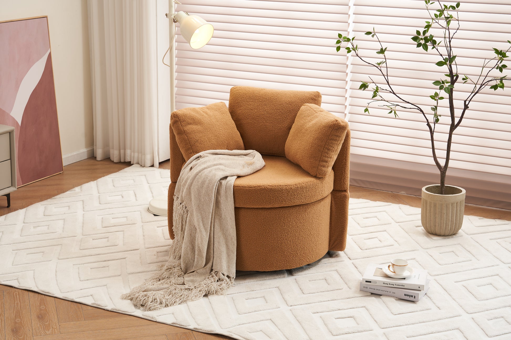 029 Teddy Fabric Swivel And Storage Chair With Back Cushion For Living Room,Khaki Khaki Primary Living Space Modern Foam Teddy