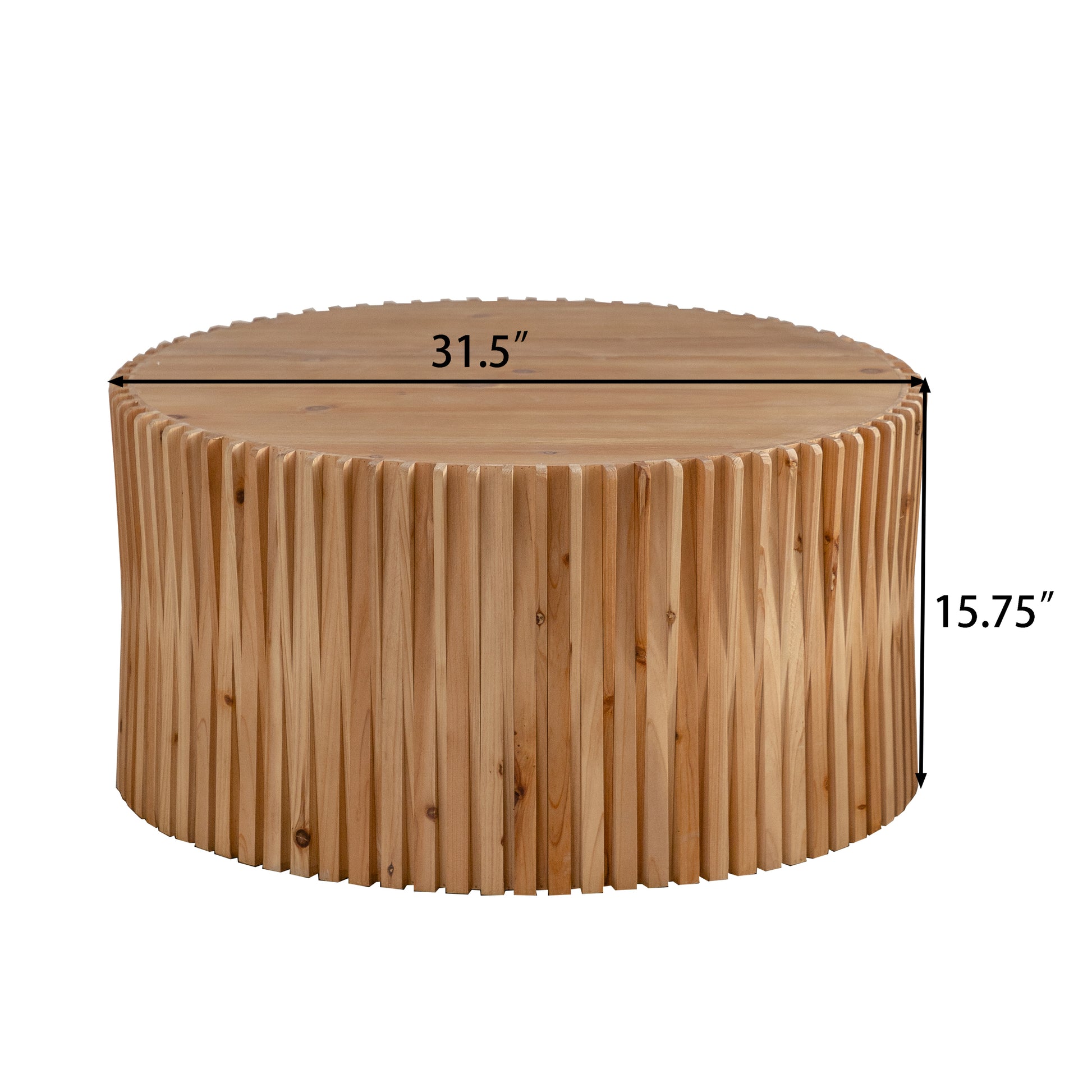 31.5" Retro Fashion Style Cylindrical Coffee Table With Vertical Texture Relief Design,Suitable For Living Room,Office,And Dining Room Natural Fir Wood