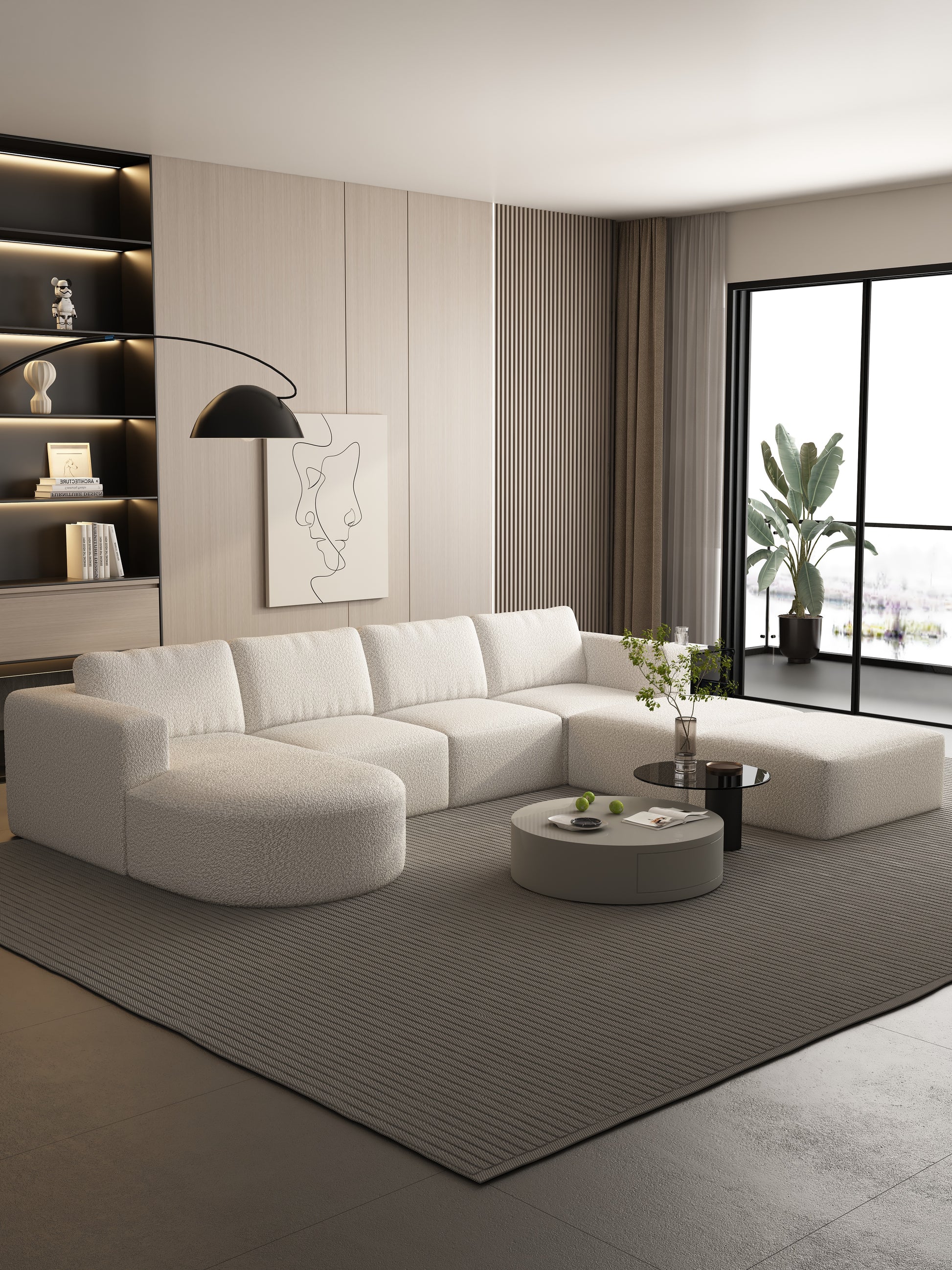104.32*70.86 Modular Sectional Sofa Sleeper Couch, Sectional Sofa With Chaise And Ottoman, Convertible U Shaped Modular Sofa Set. Compressed Sponge, White. Combo A B C D White Primary Living Space Soft Minimalist,Modern Foam Spring 5 Seat
