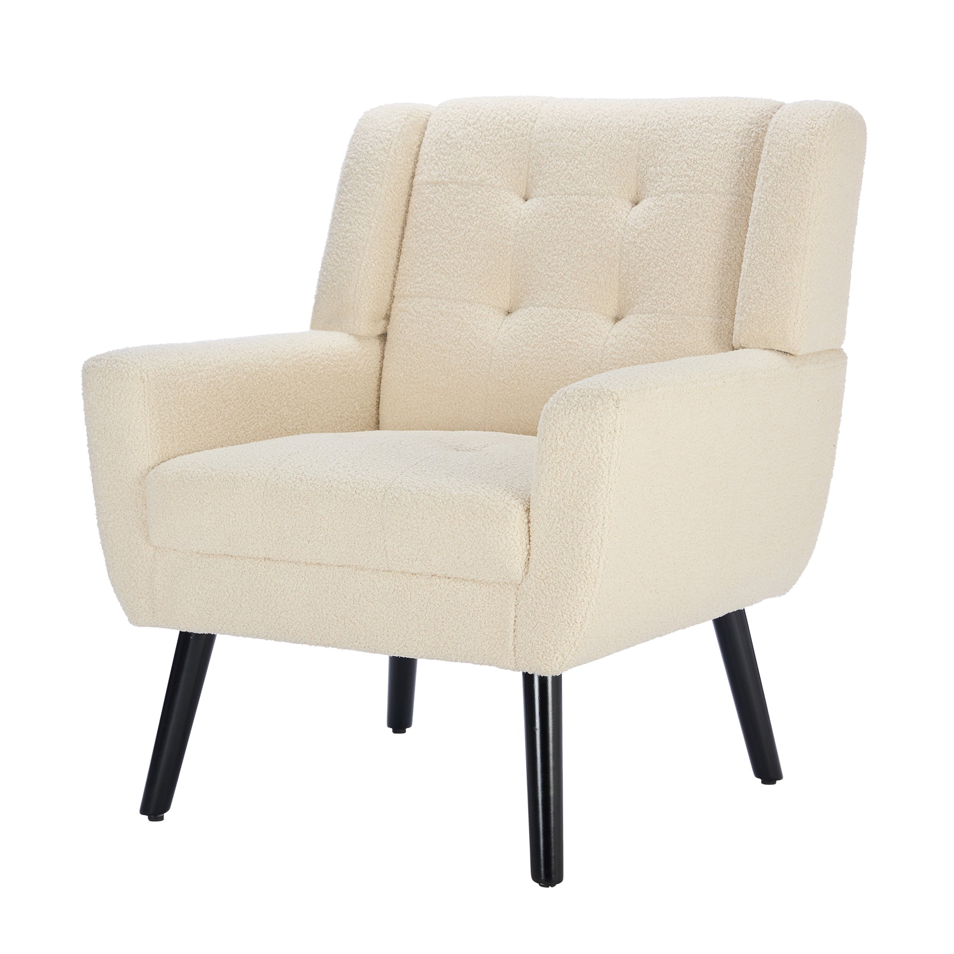 Modern Soft Teddy Material Ergonomics Accent Chair Living Room Chair Bedroom Chair Home Chair With Black Legs For Indoor Home White Teddy Fabric White Foam Upholstered