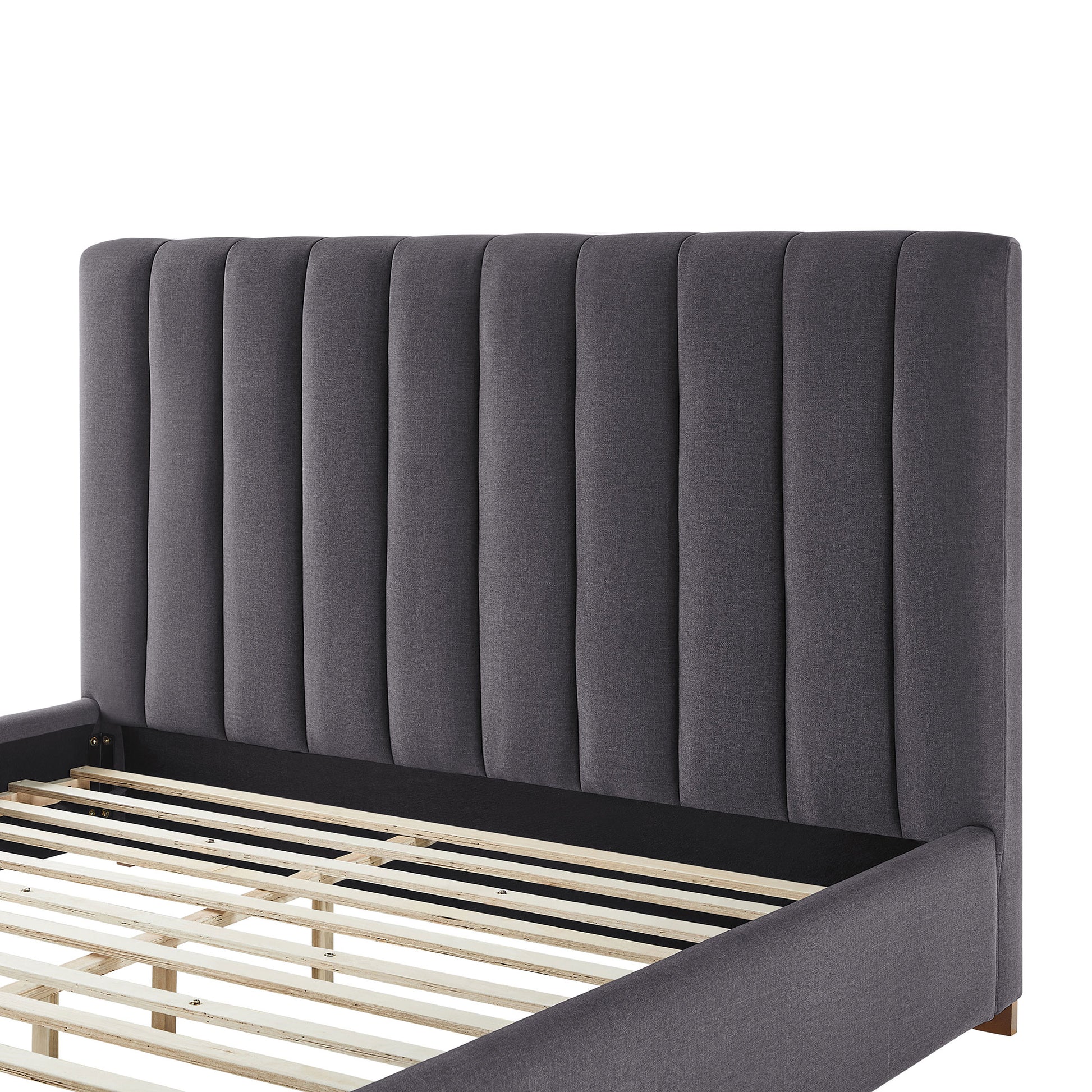 Queen Size Modern Design Bed Frame Upholstered Queen Bed Frame Platform With Headboard Fabric Headboard Wooden Slats Support, No Box Spring Needed,Mattress Foundation,Dark Grey Queen Dark Grey Fabric