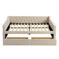 Full Size Upholstered Tufted Daybed With 2 Drawers, Beige Box Spring Not Required Full Beige Wood Daybeds Velvet Upholstered