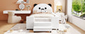 Twin Size Upholstered Daybed With Bear Shaped Headboard, Hydraulic System Andmesh Fence, White White Velvet
