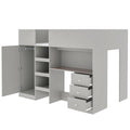 Wood Full Size Loft Bed With Built In Wardrobe, Desk, Storage Shelves And Drawers, Grey Expected Arrival Time: 9.8 Box Spring Not Required Full Grey Wood Bedroom Bed Frame Solid Wood Mdf