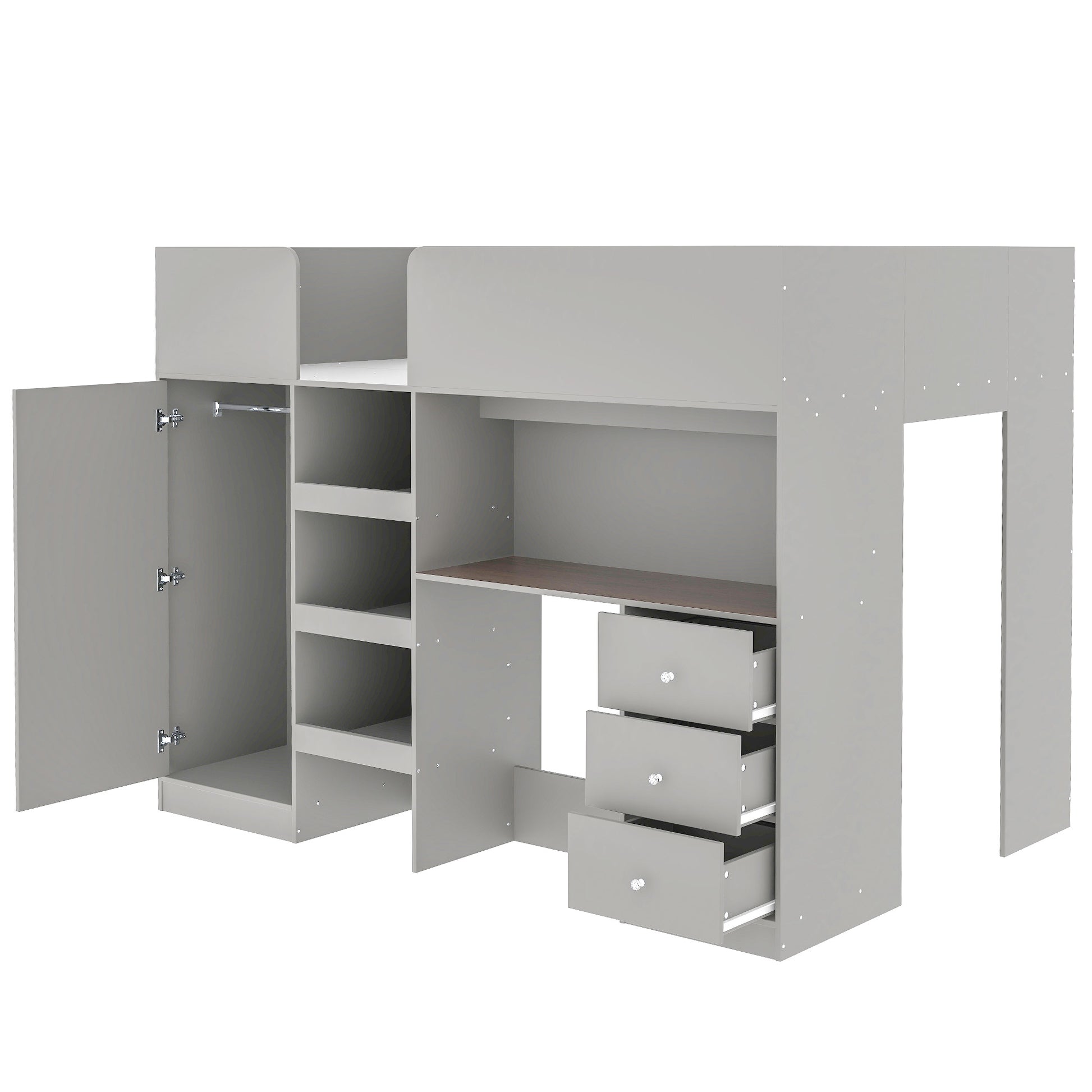 Wood Full Size Loft Bed With Built In Wardrobe, Desk, Storage Shelves And Drawers, Grey Expected Arrival Time: 9.8 Box Spring Not Required Full Grey Wood Bedroom Bed Frame Solid Wood Mdf