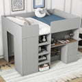 Wood Full Size Loft Bed With Built In Wardrobe, Desk, Storage Shelves And Drawers, Grey Expected Arrival Time: 9.8 Box Spring Not Required Full Grey Wood Bedroom Bed Frame Solid Wood Mdf