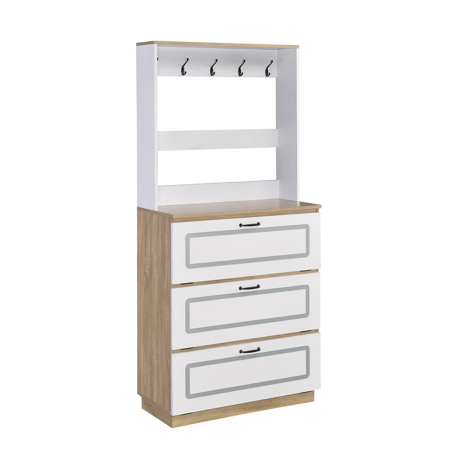 Light Oak And White Shoe Cabinet With Drop Down Drawer Freestanding 3 4 Drawers Light Oak Primary Living Space Wood Paper
