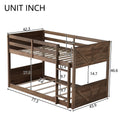 Twin Over Twin Floor Bunk Bed With Panelled Headboard And Footboard, Solid Rubber Wood Foundation With Safety Guardrails, Built In Ladder,Antique Oak Twin Antique Dark Oak Rubber Wood