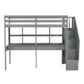 Twin Size Loft Bed Frame With Storage Staircase And Double Desks And Shelves,Gray Twin Gray Solid Wood Mdf