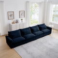 4 Seater Deep Seat Couches For Living Room, Comfy Blue Corduroy Sofas For Living Room Modern With 4 Waist Pillows Blue Corduroy 4 Seat