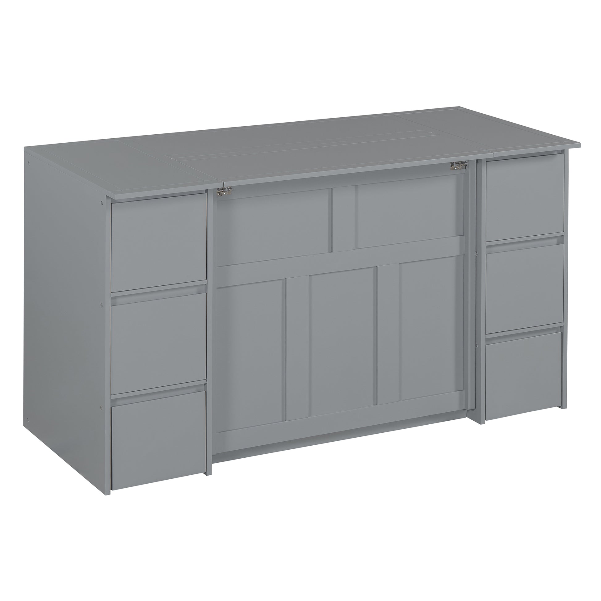 Twin Size Murphy Bed With Drawers, Cabinets And Usb Ports,Gray Twin Gray Mdf Lvl