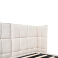 Queen Size Upholstered Platform Bed With Led Lights And U Shaped Headboard, Linen Fabric, Beige Queen Beige Wood Metal