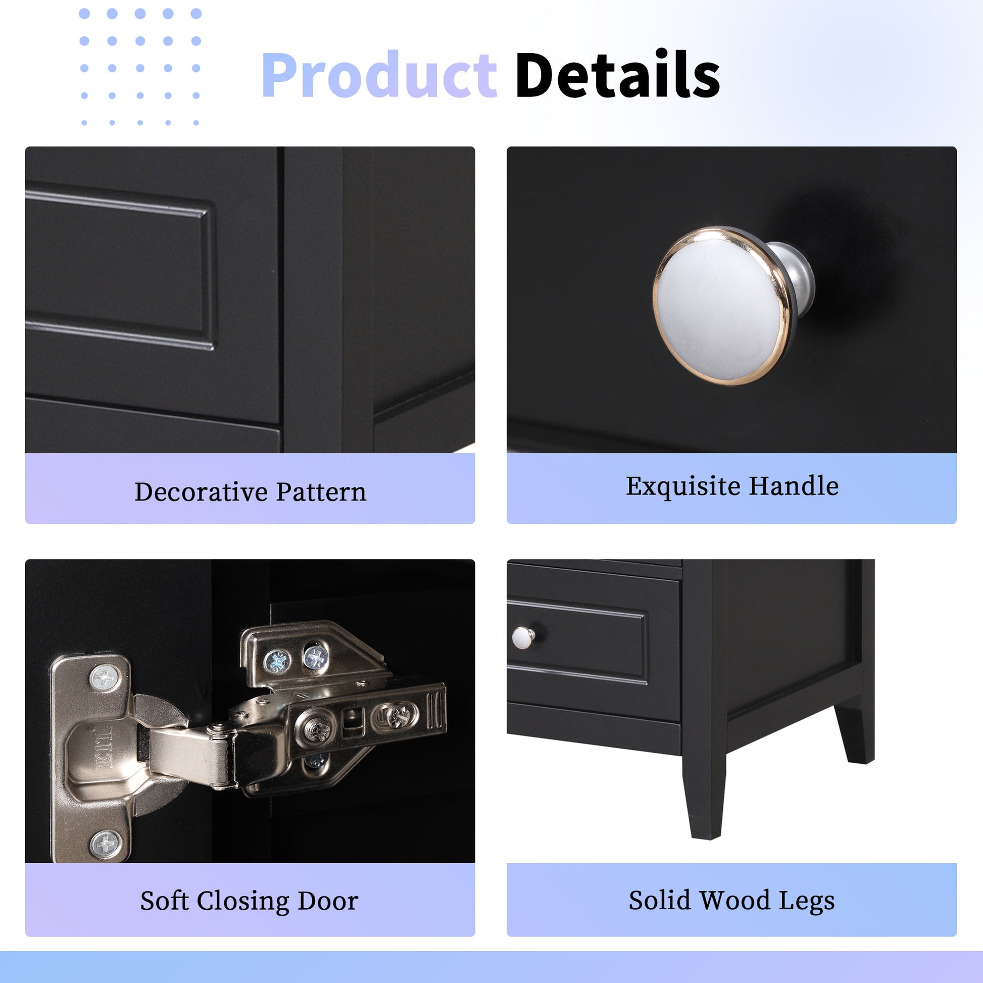 20" Bathroom Vanity With Sink, Bathroom Cabinet With Soft Closing Glass Door, A Drawer, Black Black Mdf