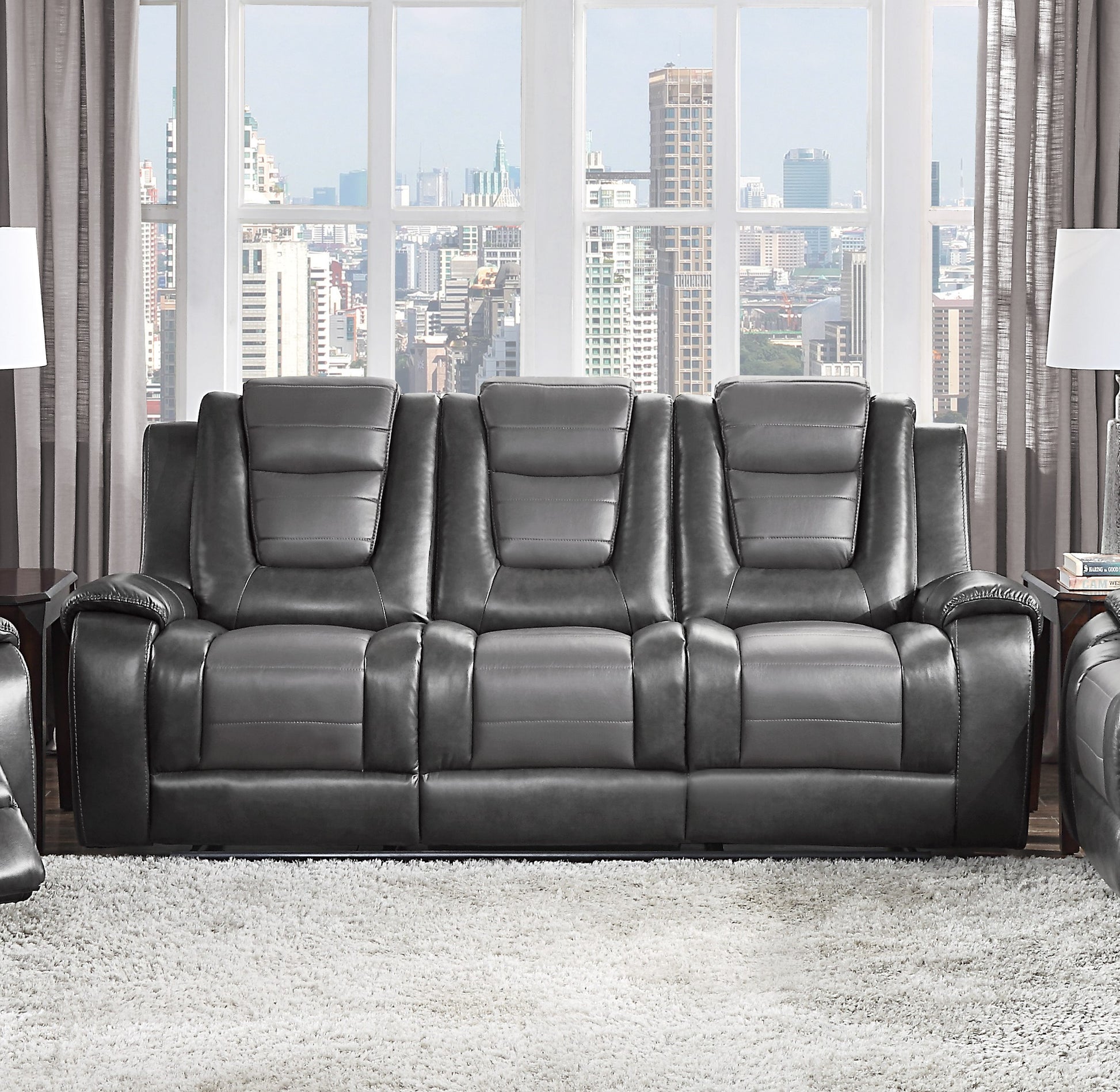 Modern Luxury Living Room Sofa Set 3Pc Reclining Sofa Loveseat Glider Reclining Chair Formal Furniture Premium Faux Leather Upholstery Comfortable Two Tone Gray Finish Dark Gray,Light Gray Faux Leather Wood Primary Living Space Luxury,Modern