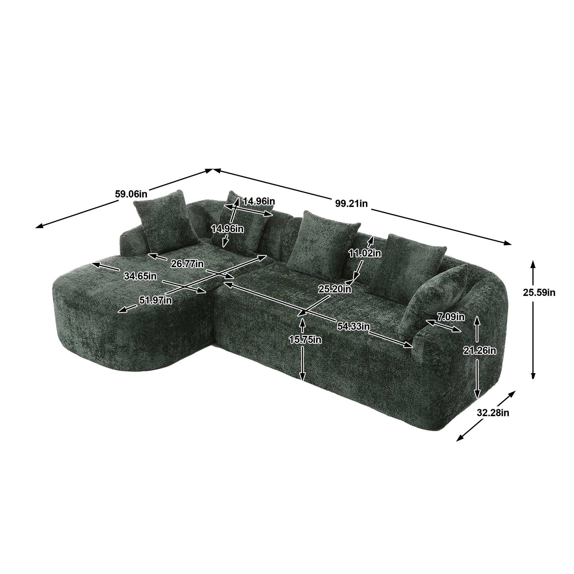 Coolmore Boucle Sofa 3 Seater For Living Room Oversized Comfy Sofa L Shape Sofa Couch With Chaise Home Furniture Sleeper Sectional Sofa For Apartment, Office Left Hand Facing Green Green Primary Living Space Foam Boucle 3 Seat