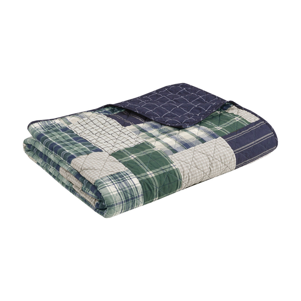 3 Piece Reversible Printed Quilt Set Green Navy Full Queen Green Navy Microfiber