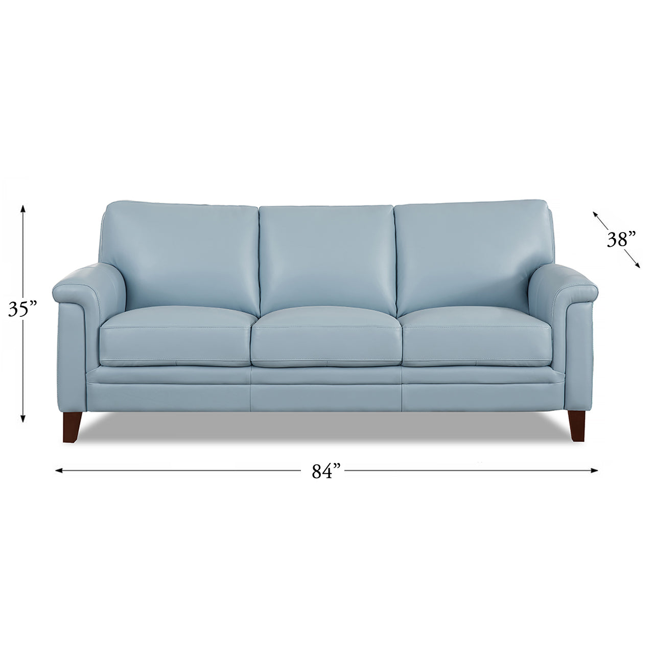 Westcott Leather Sofa Blue Memory Foam Genuine Leather 3 Seat
