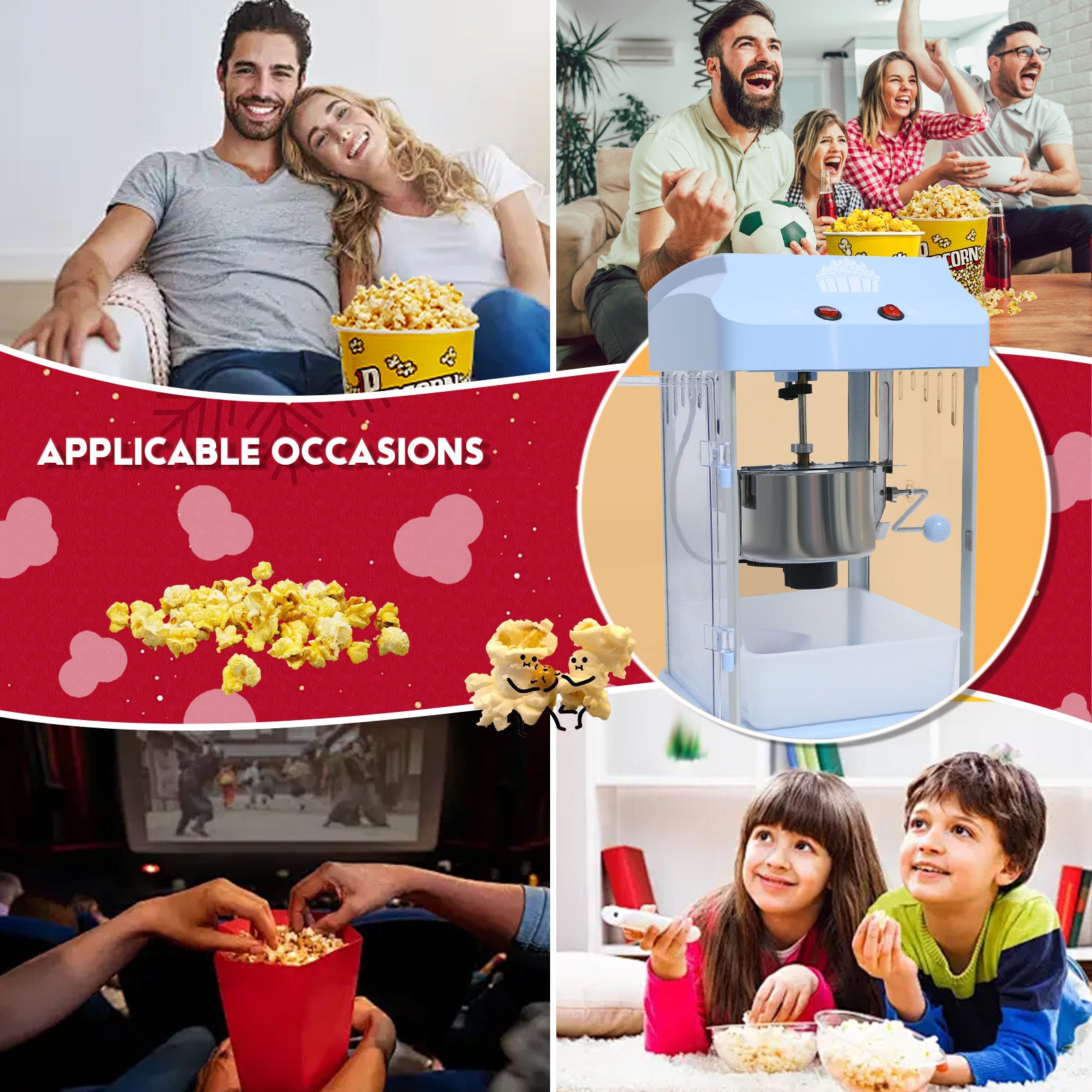 4Oz Tabletop Popcorn Machine Popcorn Popper Machine Pop Corn Machine Popcorn Maker With Stainless Steel Kettle, Measuring Tool And Popcorn Scoop For Home, Family, Movie Night Blue Blue Plastic